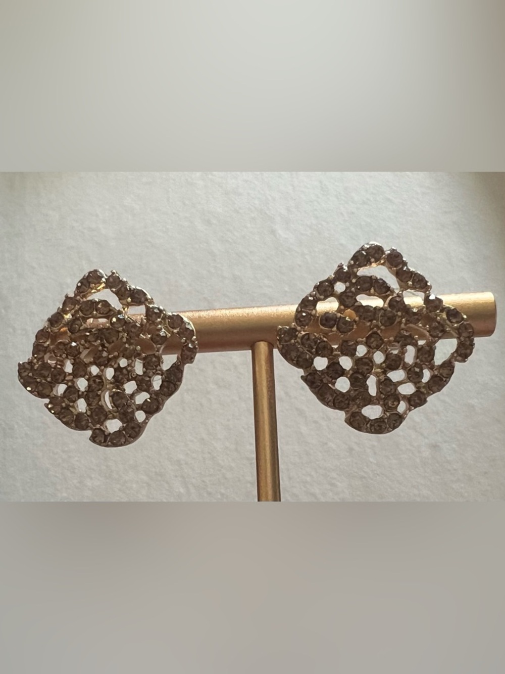 Vintage Rose Gold Crystal Open Filagree Pierced Earrings